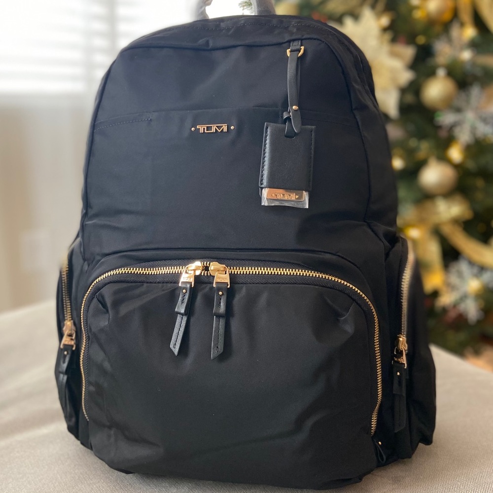 New Tumi Calais Voyageur Backpack in Black Gold